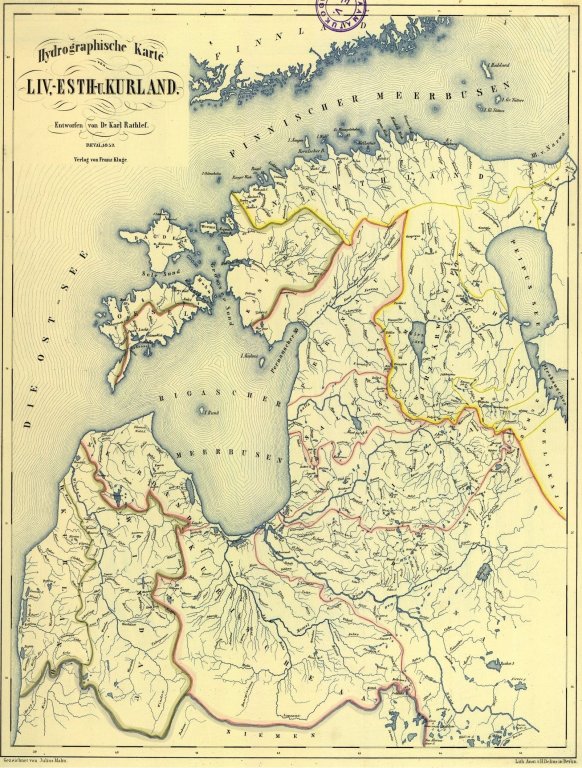 Baltijas Hidrografiskā upju baseinu karte, 1852.g.